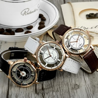 Unisexe Armbanduhr, PU Leder, mit Zinklegierung Zifferblatt & Glas, plattiert, keine, 38mm, Länge:ca. 9.6 ZollInch, verkauft von PC