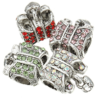 European Style Tibetan Style Dangle Beads, antique silver color plated, without troll & with rhinestone, more colors for choice, nickel, lead & cadmium free, 10.5x11x8mm, 4.5x5.5x1.5mm, Hole:Approx 4.5mm, 100PCs/Lot, Sold By Lot