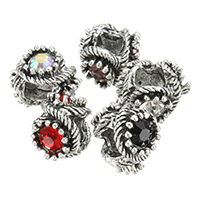 Tibetan Style European Beads, antique silver color plated, without troll & with rhinestone, more colors for choice, nickel, lead & cadmium free, 9.50x12mm, Hole:Approx 5mm, 200PCs/Lot, Sold By Lot