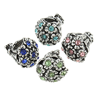 Tibetan Style European Beads, Bouquet, antique silver color plated, without troll & with rhinestone, more colors for choice, nickel, lead & cadmium free, 10x10.50x12.50mm, Hole:Approx 4.5mm, 200PCs/Lot, Sold By Lot
