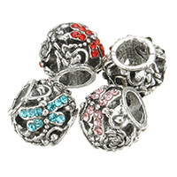 Tibetan Style European Beads, Drum, antique silver color plated, without troll & with rhinestone, more colors for choice, nickel, lead & cadmium free, 11x9mm, Hole:Approx 5.5mm, 200PCs/Lot, Sold By Lot