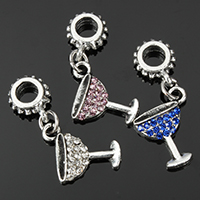 European Style Zinc Alloy Dangle Beads Cup antique silver color plated without troll & with rhinestone nickel lead & cadmium free 29mm  Approx 4.5mm Sold By Lot