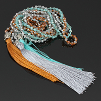 Buddhist Jewelry Necklace, Crystal, with Nylon Cord & Tibetan Style, Tassel, plated, faceted, more colors for choice, 90mm,8.5x10x8mm,3x4mm, Length:Approx 30 Inch, 5Strands/Lot, Sold By Lot