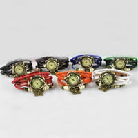 Women Watch Bracelet, Tibetan Style, with PU Leather & Cowhide & Glass & Wood, plated, adjustable & for woman, more colors for choice, nickel, lead & cadmium free, 26x6mm, 17mm, Sold Per 6.3-8.7 Inch Strand