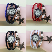 Women Watch karkötő, Cink ötvözet, -val PU & Marhabőr & Üveg & Erdő, antik bronz színű bevonattal, állítható & a nő & 3-strand, több színt a választás, nikkel, ólom és kadmium mentes, 26x6mm, 17mm, Hossz Kb 6.3-8.7 inch, Által értékesített PC