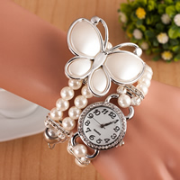 Women Watch Bracelet Zinc Alloy with Resin Pearl & Glass Butterfly platinum color plated with rhinestone &  nickel lead & cadmium free 40mm Length Approx 23.6 Inch Sold By Lot