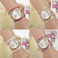 Wrap Watch Zinc Alloy with PU Leather & Glass gold color plated adjustable &  & with rhinestone nickel lead & cadmium free 40mm 5mm Length Approx 22 Inch Sold By Lot