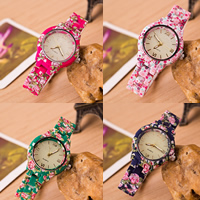 Women Wrist Watch Zinc Alloy with Glass & Silicone platinum color plated & with flower pattern nickel lead & cadmium free 30mm 15mm Length Approx 9.4 Inch Sold By Lot