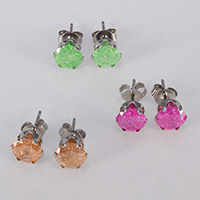 Cubic Zircon (CZ) Stud Earring, Stainless Steel, different size for choice & with cubic zirconia & faceted & crackle, more colors for choice, 10Pairs/Lot, Sold By Lot