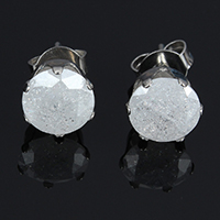 Cubic Zircon (CZ) Stud Earring, Stainless Steel, different size for choice & with cubic zirconia & faceted & crackle, clear, Sold By Pair