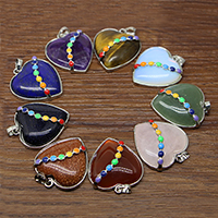 Gemstone Pendants Jewelry, with Brass, Heart, platinum color plated, natural & different materials for choice & enamel, 35x31mm, Hole:Approx 3-5mm, Sold By PC