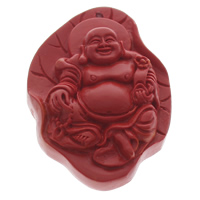 Pingentes Cinnabar, Laca esculpida, Buda, jóias budista, vermelho, 41x58x18mm, Buraco:Aprox 1.5mm, 10PCs/Bag, vendido por Bag