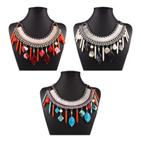 Fashion Fringe Necklace, Tibetan Style, with Velveteen & Cotton & Resin, with 3lnch extender chain, platinum color plated, Bohemian style & imitation shell & imitation turquoise & twist oval chain, more colors for choice, nickel, lead & cadmium free, Sold Per Approx 15.8 Inch Strand