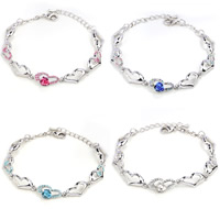 Tibetan Style Bracelet, with 4cm extender chain, Heart, platinum color plated, faceted & with rhinestone, more colors for choice, lead & cadmium free, 20mm, Length:Approx 6.5 Inch, 5Strands/Bag, Sold By Bag