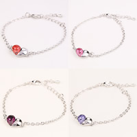 Tibetan Style Bracelet, with 3.5cm extender chain, Heart, platinum color plated, oval chain & faceted & with rhinestone, more colors for choice, lead & cadmium free, 17cm, Sold Per Approx 6.5 Inch Strand