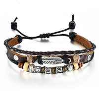 Men Bracelet Zinc Alloy with Waxed Nylon Cord & Linen & Cowhide & Wood plated for man &  6mm Sold Per Approx 7-9 Inch Strand