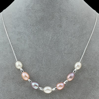 925 Sterling Silver Pearl Necklace, Freshwater Pearl, with 925 Sterling Silver, natural, box chain, multi-colored, Grade AA, 8-9mm, Sold Per Approx 17 Inch Strand