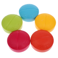 Pill Box, Plastic, Flat Round, 4 cells & with letter pattern, more colors for choice, 65x36mm, Sold By PC