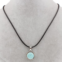 Zinc Alloy Jewelry Necklace with Waxed Linen Cord & Turquoise with 5cm extender chain Flat Round antique silver color plated lead & cadmium free Sold Per Approx 17 Inch Strand