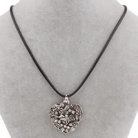 Zinc Alloy Jewelry Necklace with Waxed Linen Cord with 5cm extender chain Heart antique silver color plated with rhinestone & hollow lead & cadmium free Sold Per Approx 17 Inch Strand