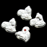 Brass Jewelry Beads, Heart, real silver plated, with rhinestone, lead & cadmium free, 13x11x7mm, Hole:Approx 2x3mm, Sold By PC