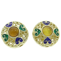 Cloisonne Beads, with Yellow Agate, Flat Round, handmade, natural & multihole & hollow, lead & cadmium free, 14x13mm, Hole:Approx 1mm, Sold By PC