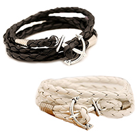 Unisex Bracelet PU Leather with Zinc Alloy Anchor plated braided bracelet & nautical pattern 5mm Length Approx 32 Inch Sold By Lot