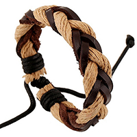 Pulseira de couro, corda de Couro de vaca, with Cânhamo, pulseira trançada & ajustável, 10mm, comprimento Aprox 5.1 inchaltura, 50vertentespraia/Lot, vendido por Lot