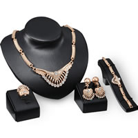 Zinc Alloy Jewelry Sets finger ring & bracelet & earring & necklace with iron chain stainless steel post pin Flower gold color plated with rhinestone lead & cadmium free   US Ring .5-8 Length Approx 7.5 Inch Approx 17.5 Inch Sold By Set