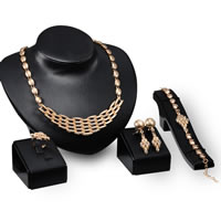 Tibetan Style Jewelry Sets, finger ring & bracelet & earring & necklace, with iron chain, stainless steel post pin, with 5cm extender chain, gold color plated, with rhinestone, lead & cadmium free, 12x24mm, 12x44mm, 31x18mm, 108x44mm, US Ring Size:5.5-8, Length:Approx 7 Inch, Approx 17.5 Inch, Sold By Set