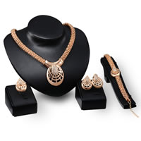 Tibetan Style Jewelry Sets, finger ring & bracelet & earring & necklace, with iron chain, stainless steel post pin, with 5cm extender chain, Teardrop, rose gold color plated, lantern chain & with rhinestone, lead & cadmium free, 19x26mm, 25x19mm, 48x33mm, US Ring Size:5.5-8, Length:Approx 8 Inch, Approx 17.5 Inch, Sold By Set