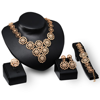 Zinc Alloy Jewelry Sets finger ring & bracelet & earring & necklace stainless steel post pin with 5cm extender chain Flower gold color plated with rhinestone lead & cadmium free    US Ring .5-8 Length Approx 6 Inch Approx 17.5 Inch Sold By Set