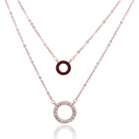 Multi Layer Necklace Zinc Alloy with iron chain with 4cm extender chain Donut rose gold color plated oval chain & with cubic zirconia &  lead & cadmium free 400mm Length Approx 15.5 Inch Sold By Bag