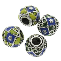 Brass Jewelry Beads, Drum, antique silver color plated, enamel, more colors for choice, lead & cadmium free, 8x9mm, Hole:Approx 3mm, Sold By PC
