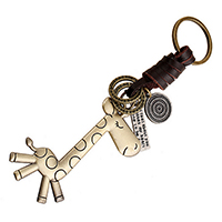 цинковый сплав цепочка для ключей, с Шнур из натуральной кожи, Жираф, Другое покрытие, 150mm, 20ПК/Лот, продается Лот