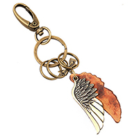 Zinc Alloy Key Chain with Cowhide Wing Shape antique bronze color plated 145mm Sold By Lot