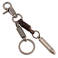 Tibetan Style Key Chain, with Cowhide, Bullet, plumbum black color plated, 155mm, 20PCs/Lot, Sold By Lot