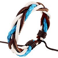 Cowhide Bracelet, with Waxed Cotton Cord & PU Leather, braided bracelet & adjustable, 15mm, Length:Approx 6.6 Inch, 50Strands/Lot, Sold By Lot