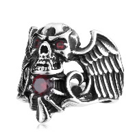Stainless Steel Finger Ring for Men 316L Stainless Steel Skull & with rhinestone & blacken Sold By Lot