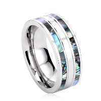 Stainless Steel Finger Ring for Men 316L Stainless Steel with Abalone Shell natural original color Sold By PC