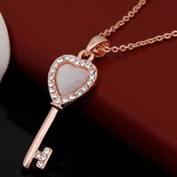 Zinc Alloy Jewelry Necklace with iron chain & Cats Eye with 5cm extender chain Key rose gold color plated oval chain & with rhinestone lead & cadmium free 400mm Length Approx 15.5 Inch Sold By Bag
