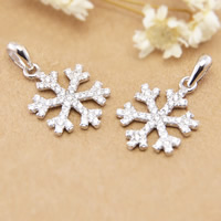 925 Sterling Silver Snowflake platinum plated Christmas jewelry & micro pave cubic zirconia 12mm Approx 3mm Sold By Lot