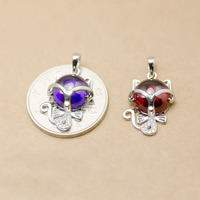 Gemstone Pendants Jewelry, Thailand Sterling Silver, with Gemstone, with rhinestone & mixed, 14x19mm, Hole:Approx 3mm, 3PCs/Lot, Sold By Lot