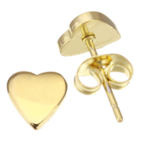 Stainless Steel Stud Earrings, Heart, gold color plated, 7x7x1.50mm, 5Bags/Lot, 12Pairs/Bag, Sold By Lot