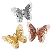 Rhinestone Brass Pendants, Butterfly, plated, high quality plating and never fade & with rhinestone & hollow, more colors for choice, nickel, lead & cadmium free, 40x35x4.50mm, Hole:Approx 3.5mm, 50PCs/Lot, Sold By Lot