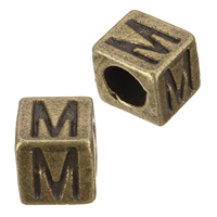 Tibetan Style, Cube, antique bronze color plated, with letter pattern, nickel, lead & cadmium free, 6.50x7mm, Hole:Approx 4mm, 200PCs/Lot, Sold By Lot