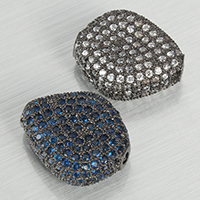 Perles cubes en laiton zircon Micro Pave, ovale plat, Placage de couleur noire de plumbum, pavé de micro zircon, plus de couleurs à choisir, protéger l'environnement, sans nickel, plomb et cadmium, 16x13x6mm, Trou:Environ 2mm, Vendu par lot