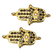 Cubic Zirconia Micro Pave Brass Connector, Evil Eye Hamsa, real gold plated, Islamic jewelry & micro pave cubic zirconia & 1/1 loop, nickel, lead & cadmium free, 23x13x2.50mm, Hole:Approx 1mm, 20PCs/Lot, Sold By Lot