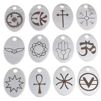 Stainless Steel Pendants, Oval, laser pattern & different designs for choice, 17x24x1mm, Hole:Approx 2mm, Sold By PC