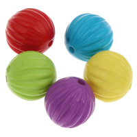 Volltonfarbe Acryl Perlen, rund, gewellt, gemischte Farben, 12mm, Bohrung:ca. 1mm, ca. 400PCs/Tasche, verkauft von Tasche